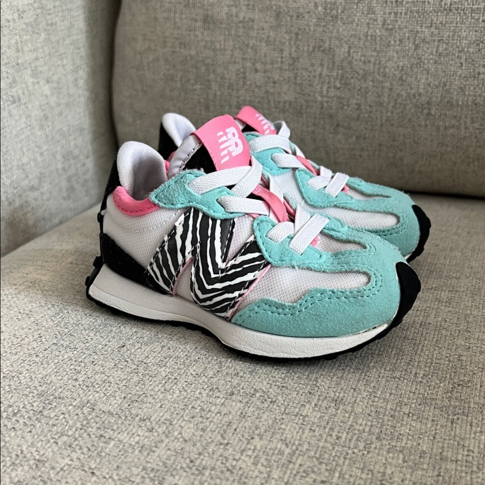 New Balance Kids Aqua and Pink Sneakers